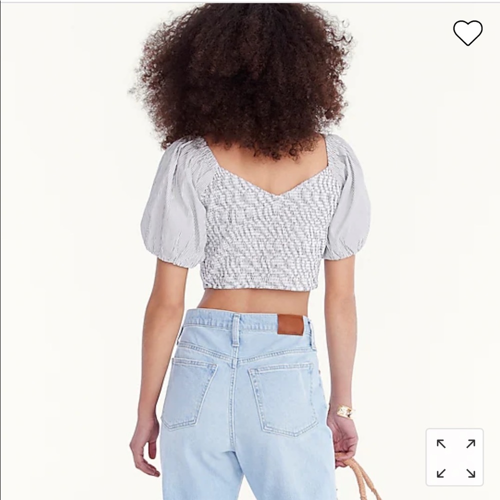 NWT J.Crew Puff-sleeve organic cotton cropped top in stripe. Sz Small. - Picture 2 of 7